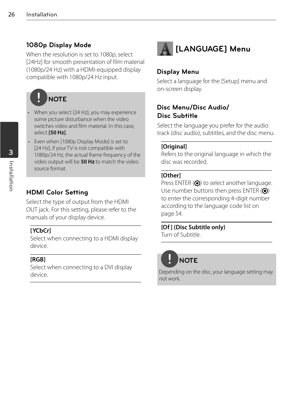 Language] menu | LG BD678N User Manual | Page 26 / 72