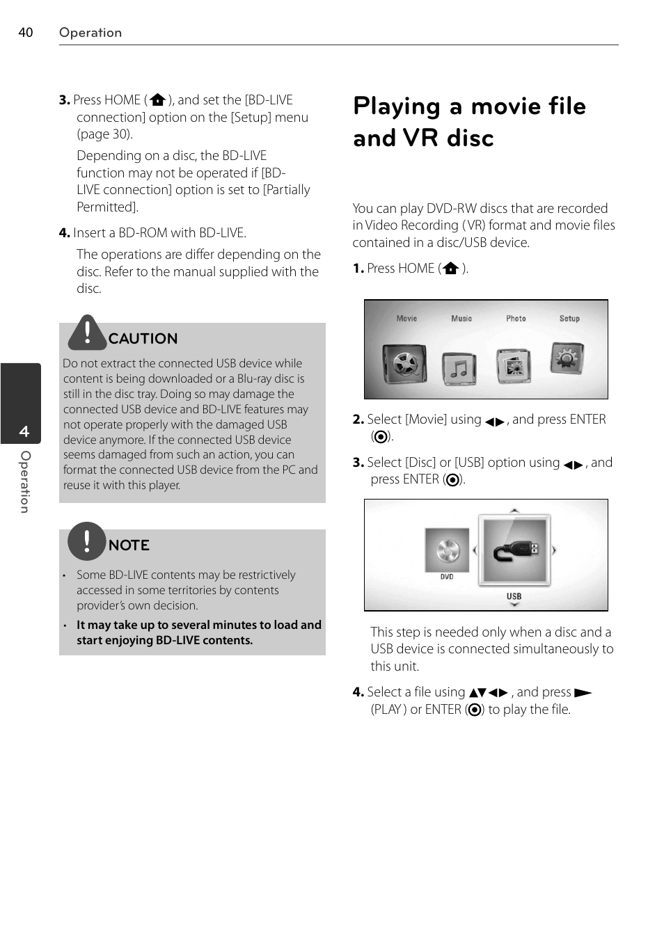 Playing a movie file and vr disc | LG BD678N User Manual | Page 40 / 72