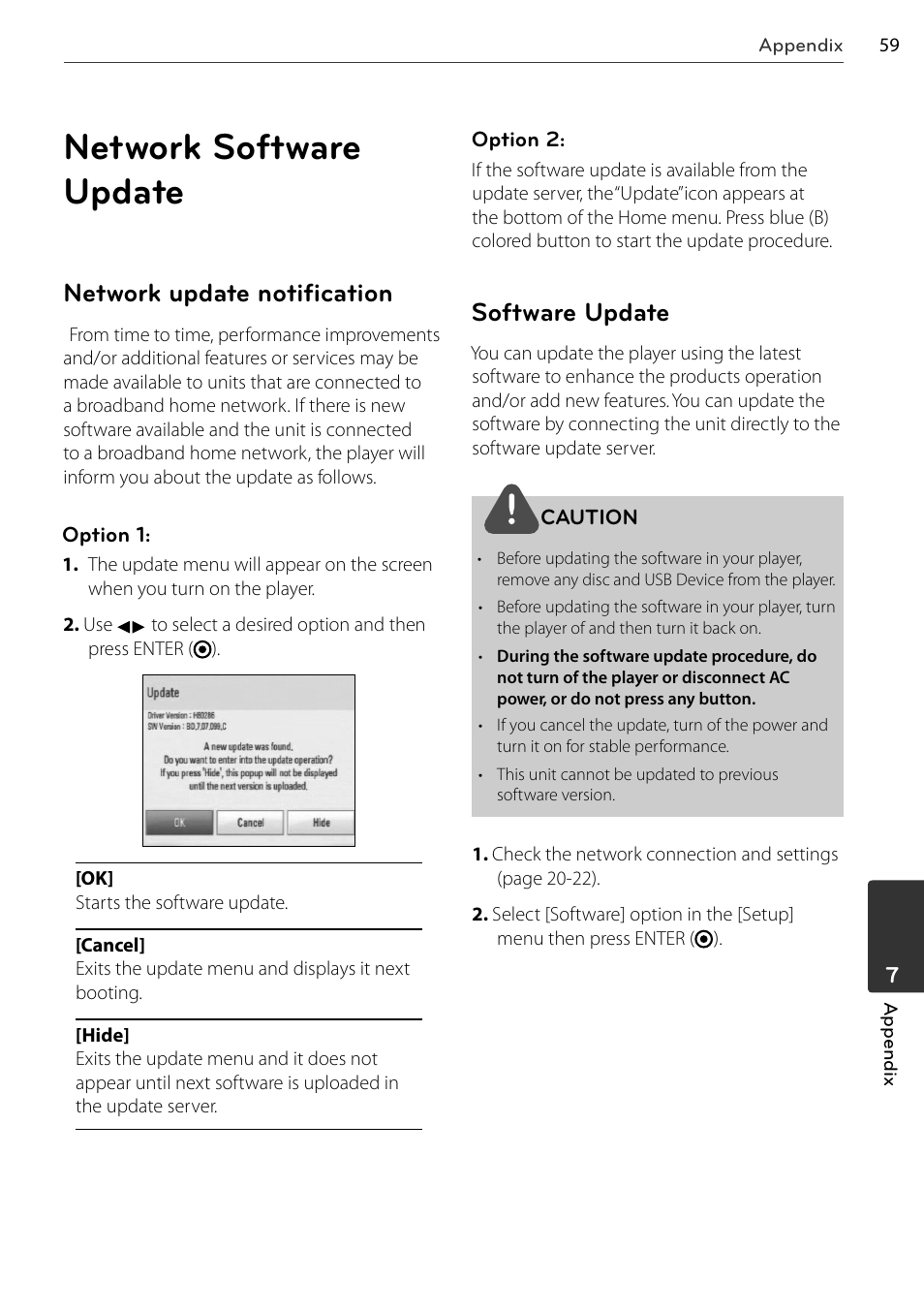 Network software update, Network update notification, Software update | LG BD678N User Manual | Page 59 / 72