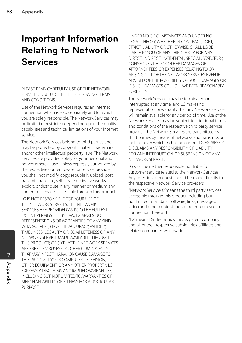 Important information relating to network services | LG BD678N User Manual | Page 68 / 72