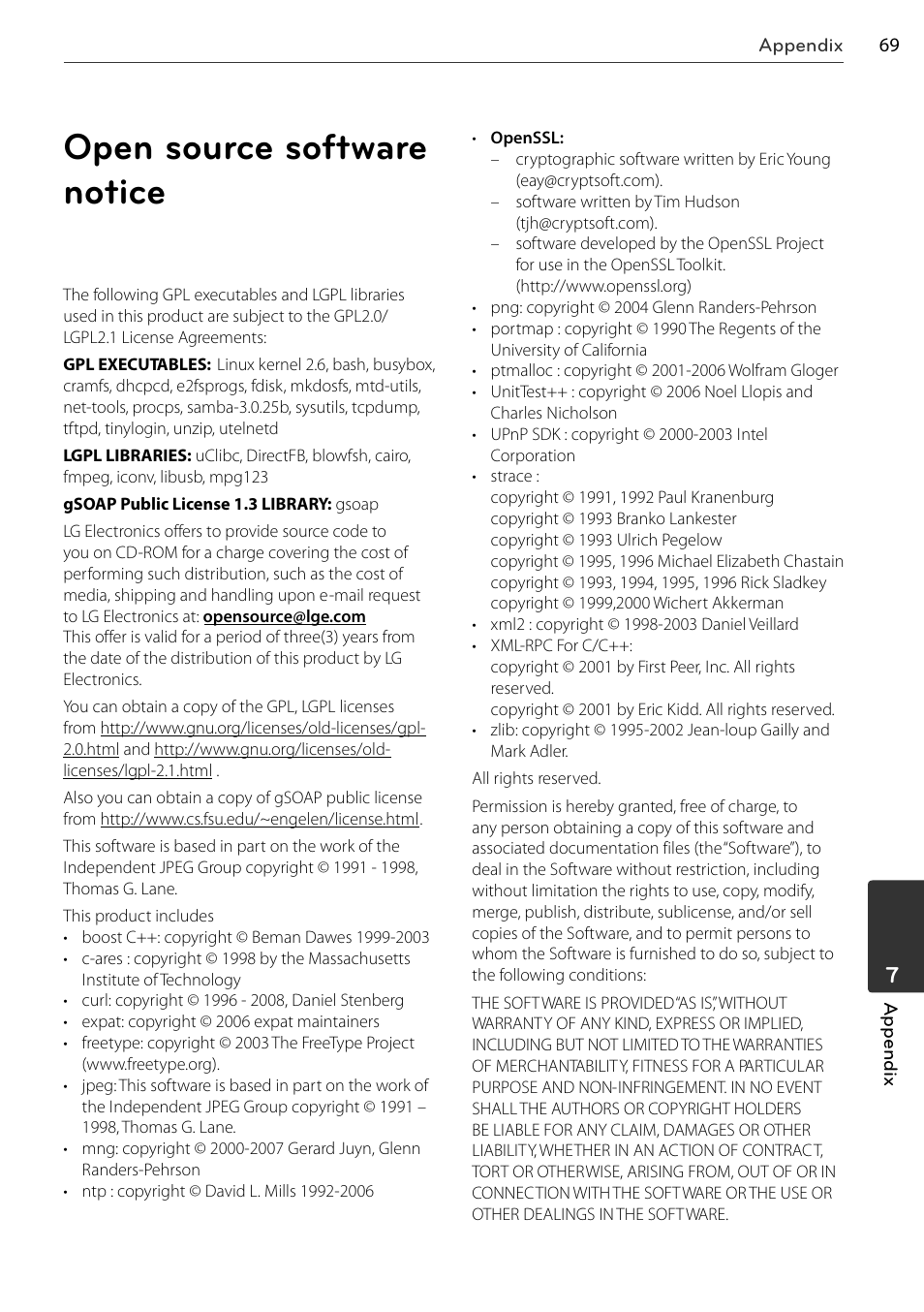 Open source software notice | LG BD678N User Manual | Page 69 / 72