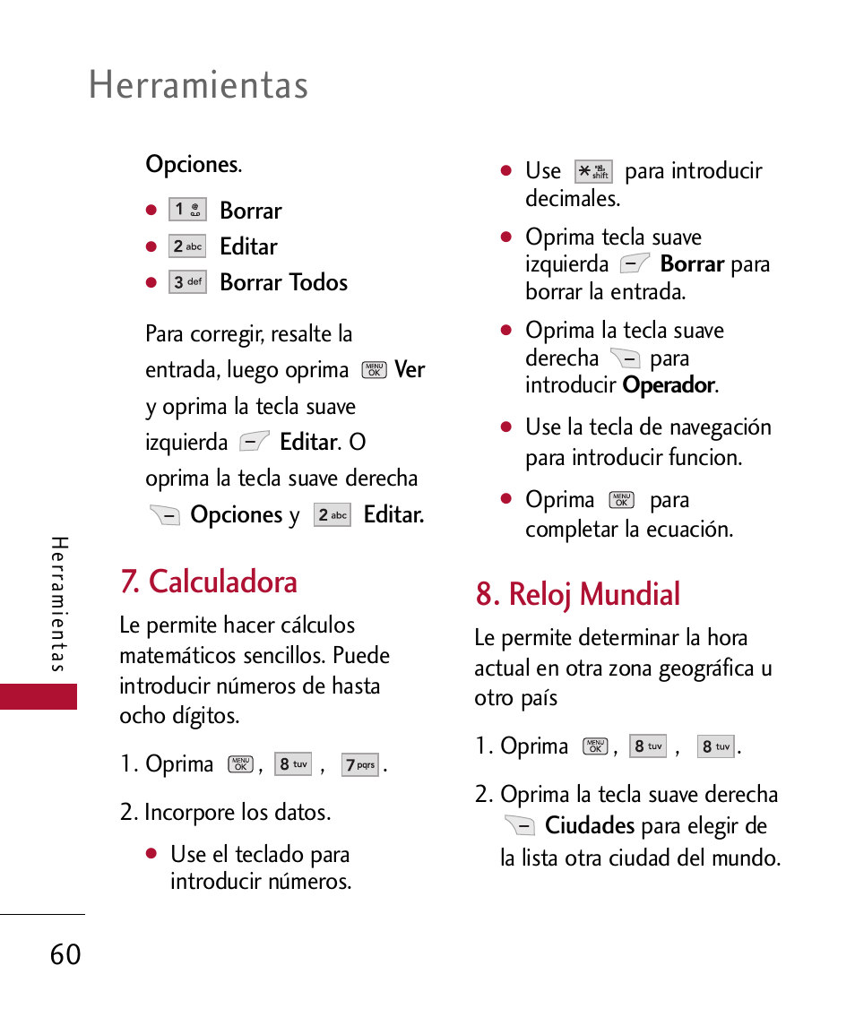 Calculadora, Reloj mundial, Herramientas | LG 300 User Manual | Page 170 / 226