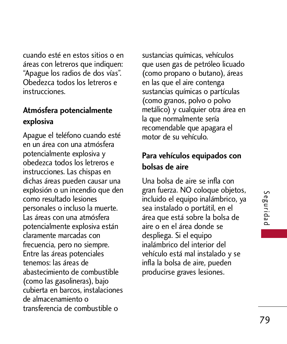 Atm?fera potencialmenteexp, Para veh?ulos equipados con, Explosiva | Para vehículos equipados con bolsas de aire | LG 300 User Manual | Page 189 / 226