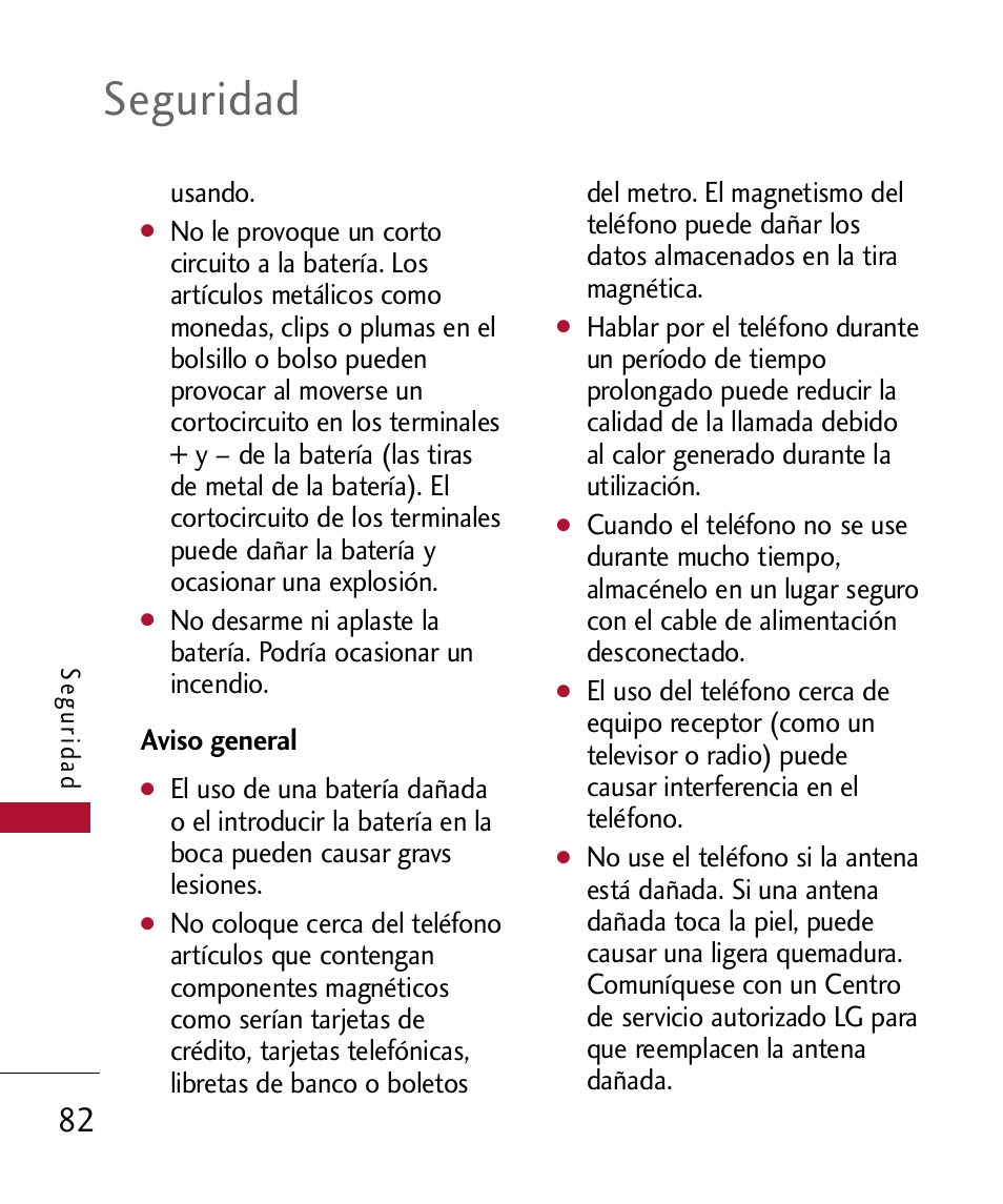 Aviso general, Seguridad | LG 300 User Manual | Page 192 / 226