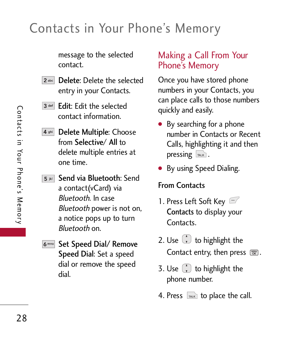 Making a call from your phon, Making a call from your phone’s memory | LG 300 User Manual | Page 30 / 226