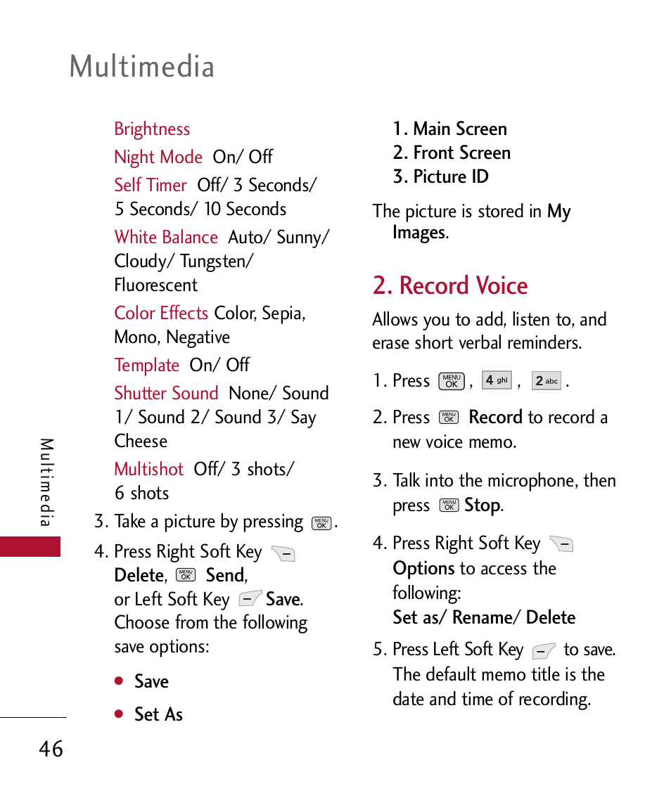 Record voice, Multimedia | LG 300 User Manual | Page 48 / 226