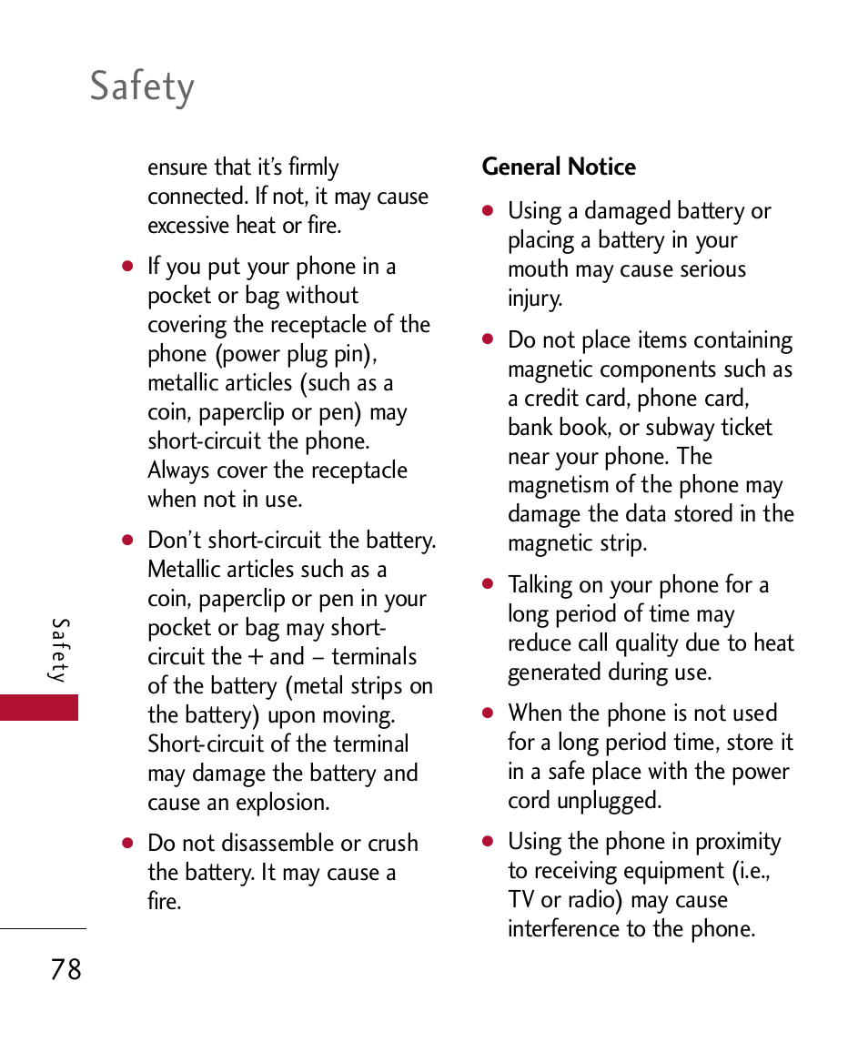 General notice, Safety | LG 300 User Manual | Page 80 / 226