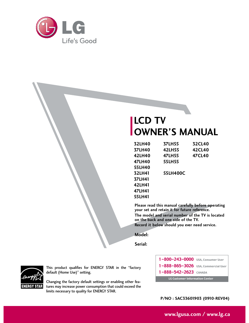 LG 32CL40 User Manual | 136 pages
