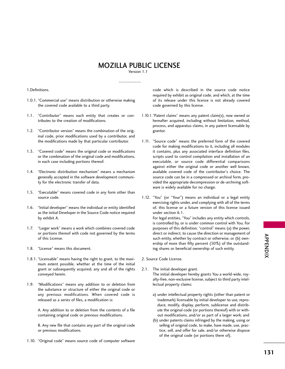 Mozilla public license | LG 32CL40 User Manual | Page 131 / 136