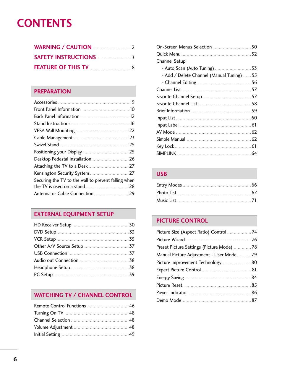 LG 32LD320 User Manual | Page 6 / 142