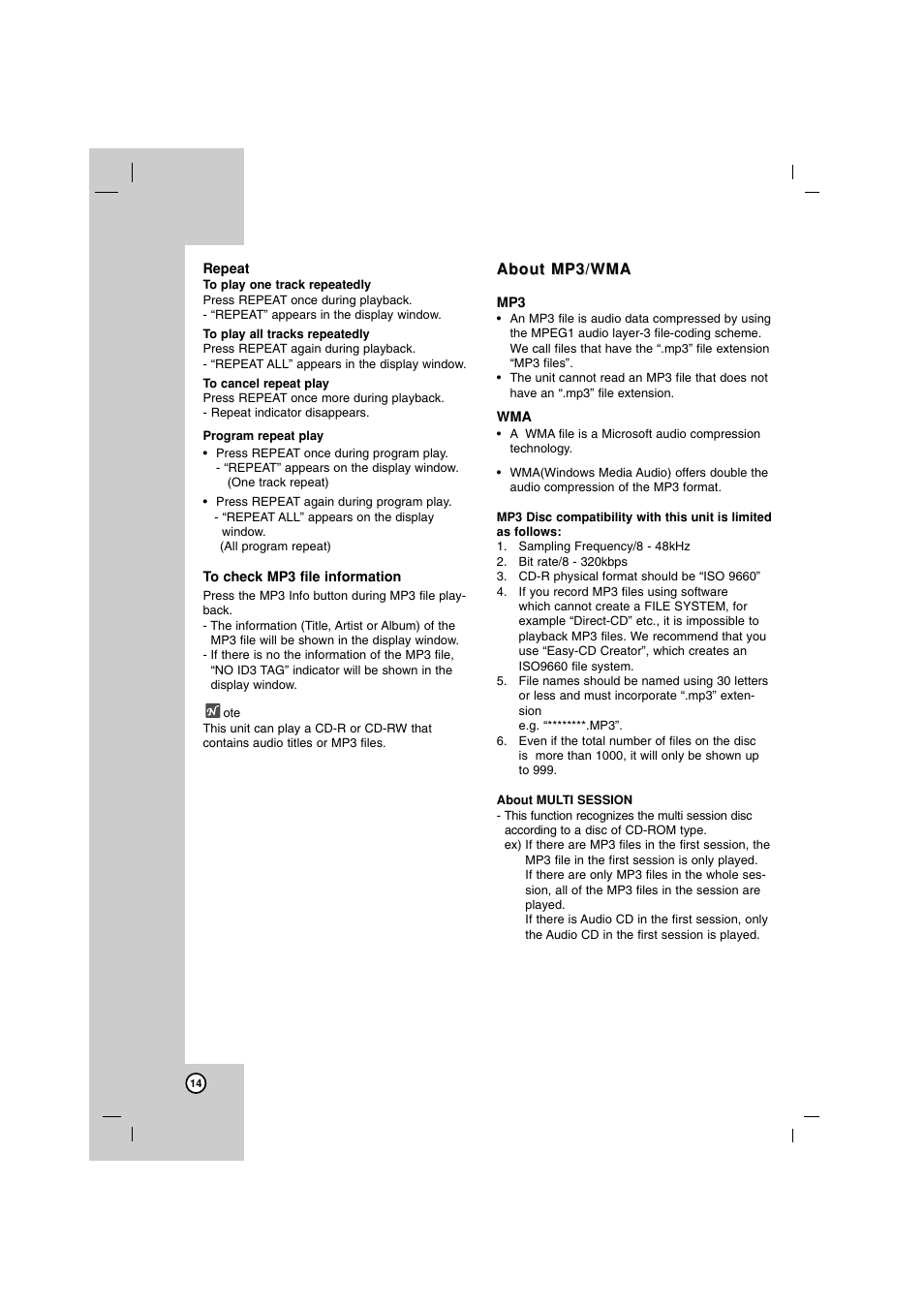 About mp3/wma | LG LFS-U850 User Manual | Page 14 / 19