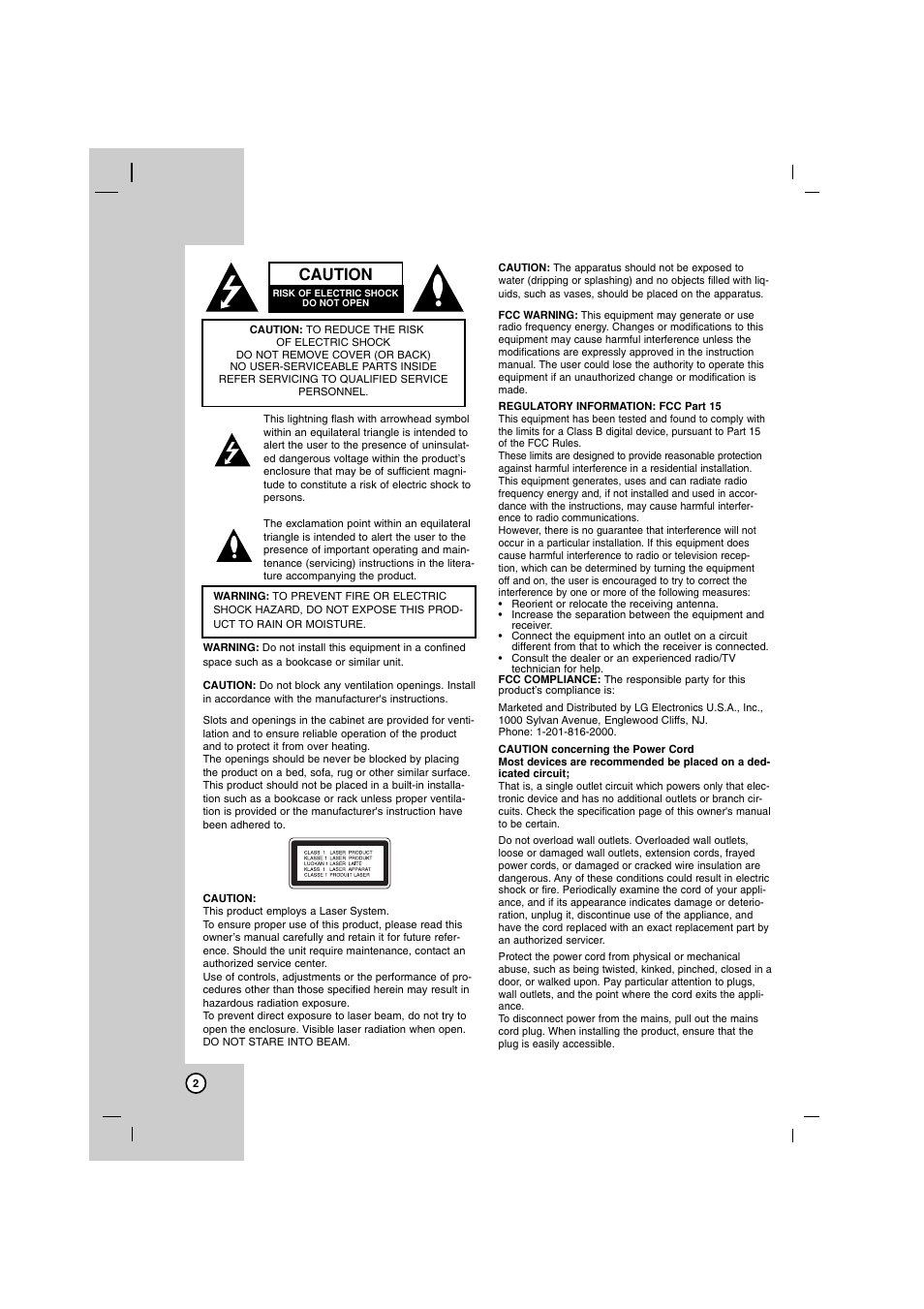 Caution | LG LFS-U850 User Manual | Page 2 / 19