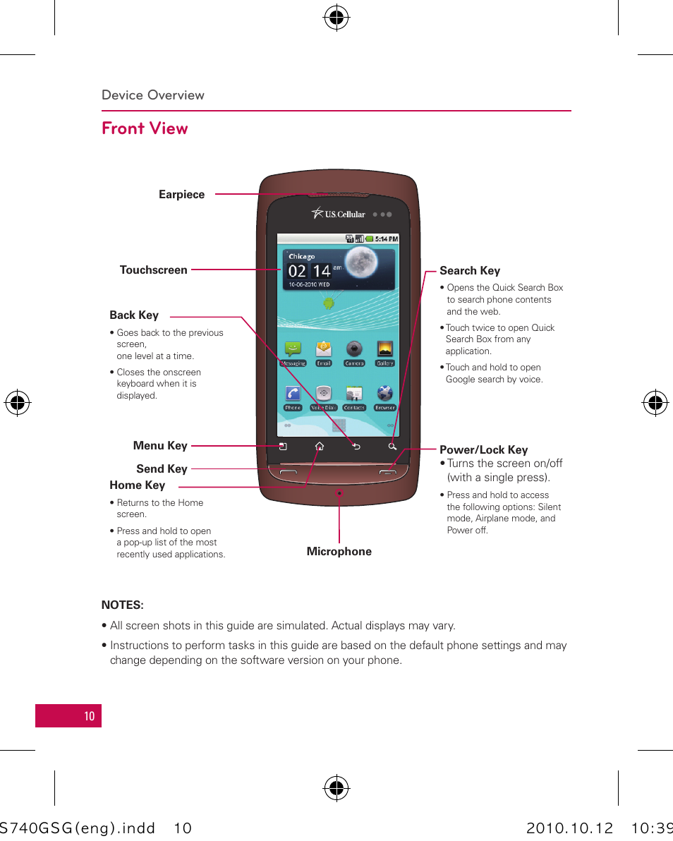 Front view, Device overview | LG Apex User Manual | Page 13 / 80