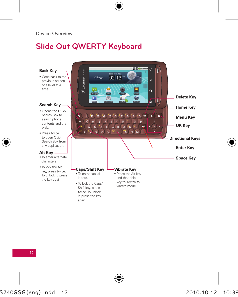 Slide out qwerty keyboard, Device overview | LG Apex User Manual | Page 15 / 80