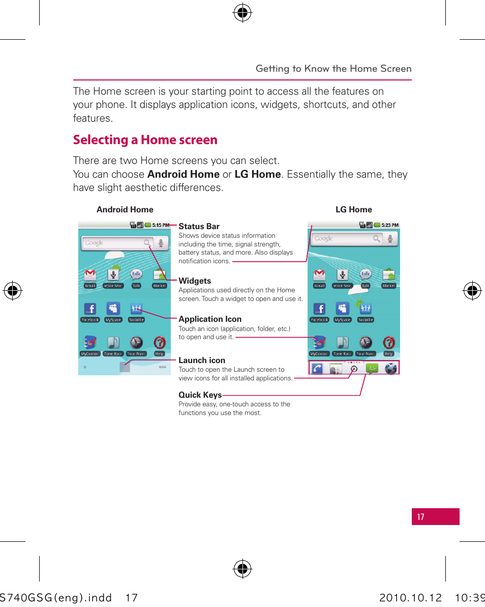 Selecting a home screen | LG Apex User Manual | Page 20 / 80