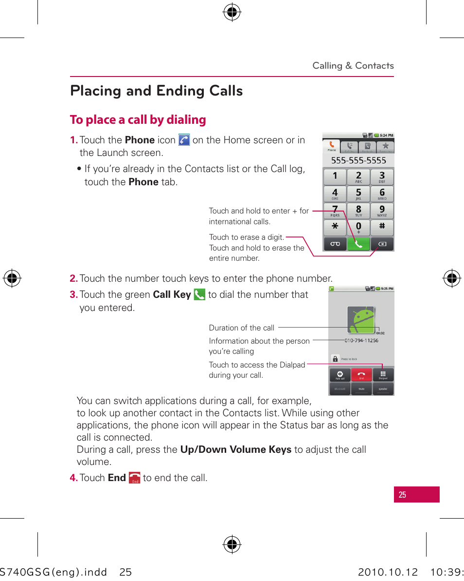 Placing and ending calls | LG Apex User Manual | Page 28 / 80