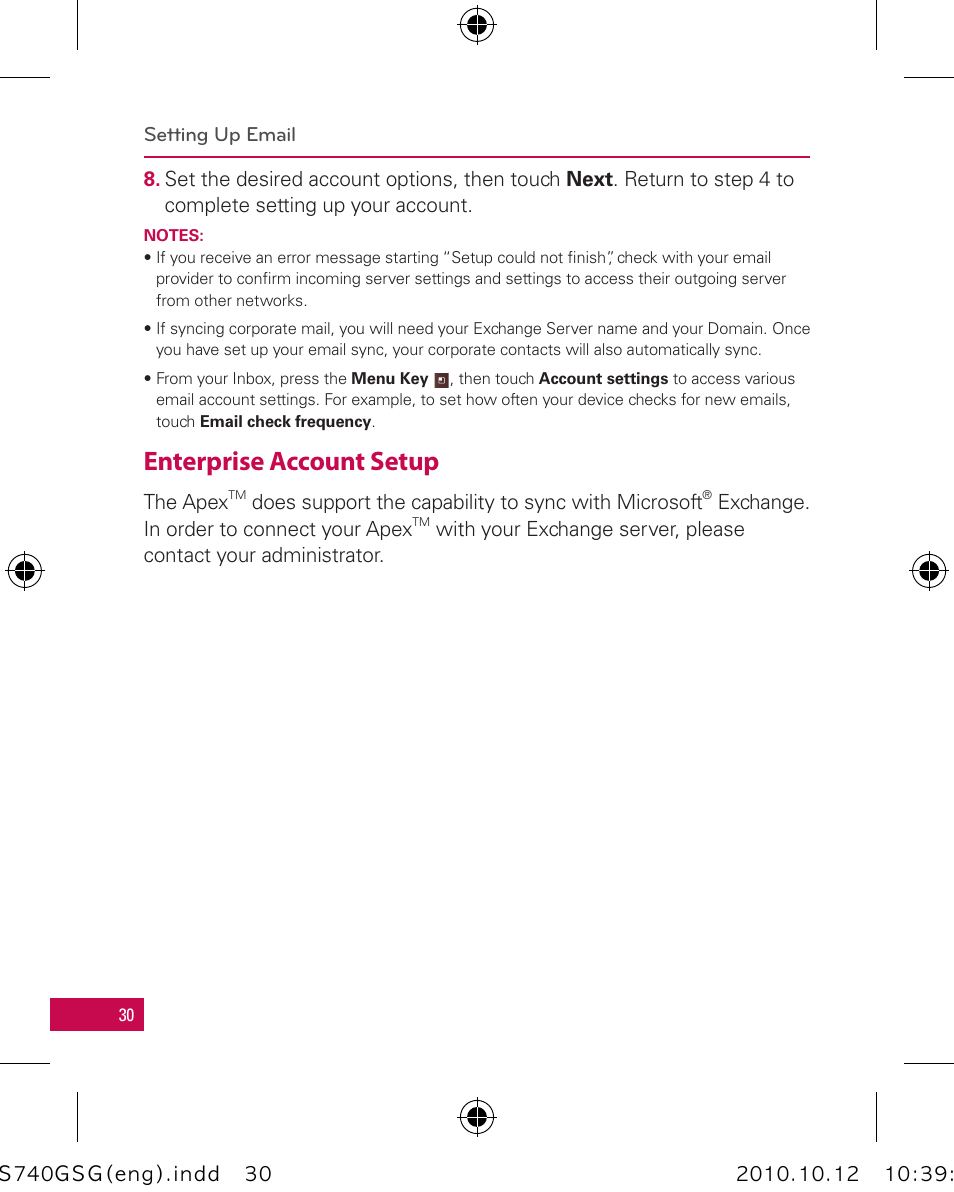 Enterprise account setup | LG Apex User Manual | Page 33 / 80