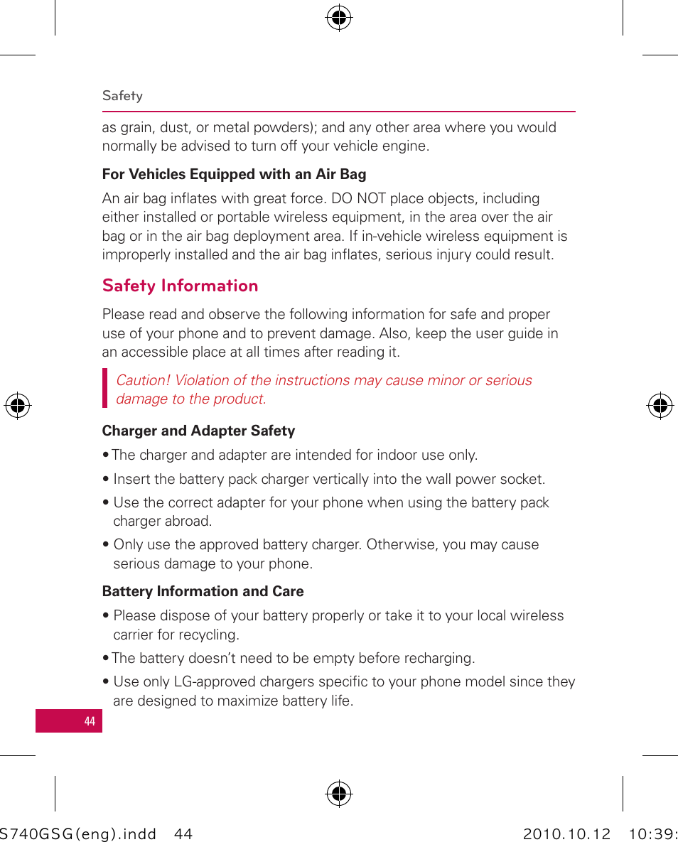 Safety information | LG Apex User Manual | Page 47 / 80