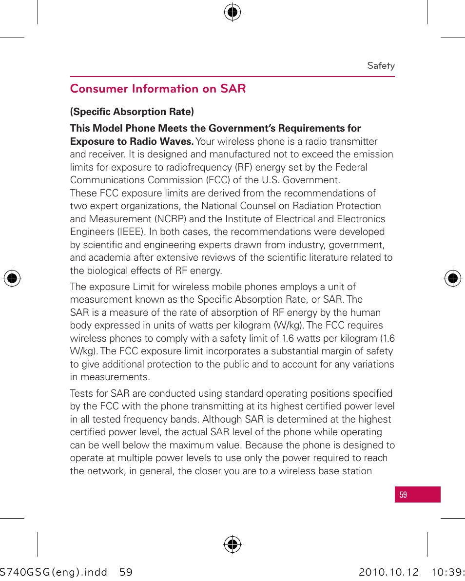 Consumer information on sar | LG Apex User Manual | Page 62 / 80