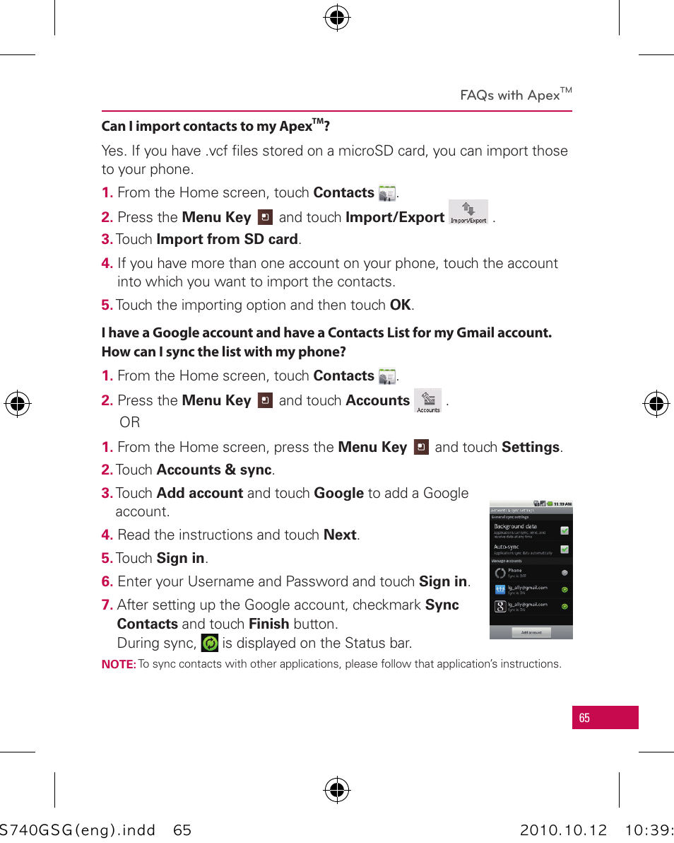 LG Apex User Manual | Page 68 / 80