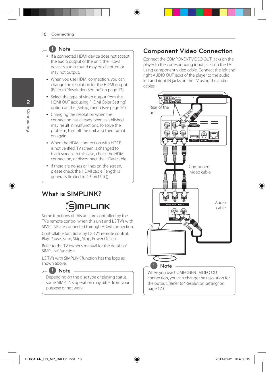 What is simplink, Component video connection | LG NETWORK BLU-RAY DISC BD640 User Manual | Page 16 / 60