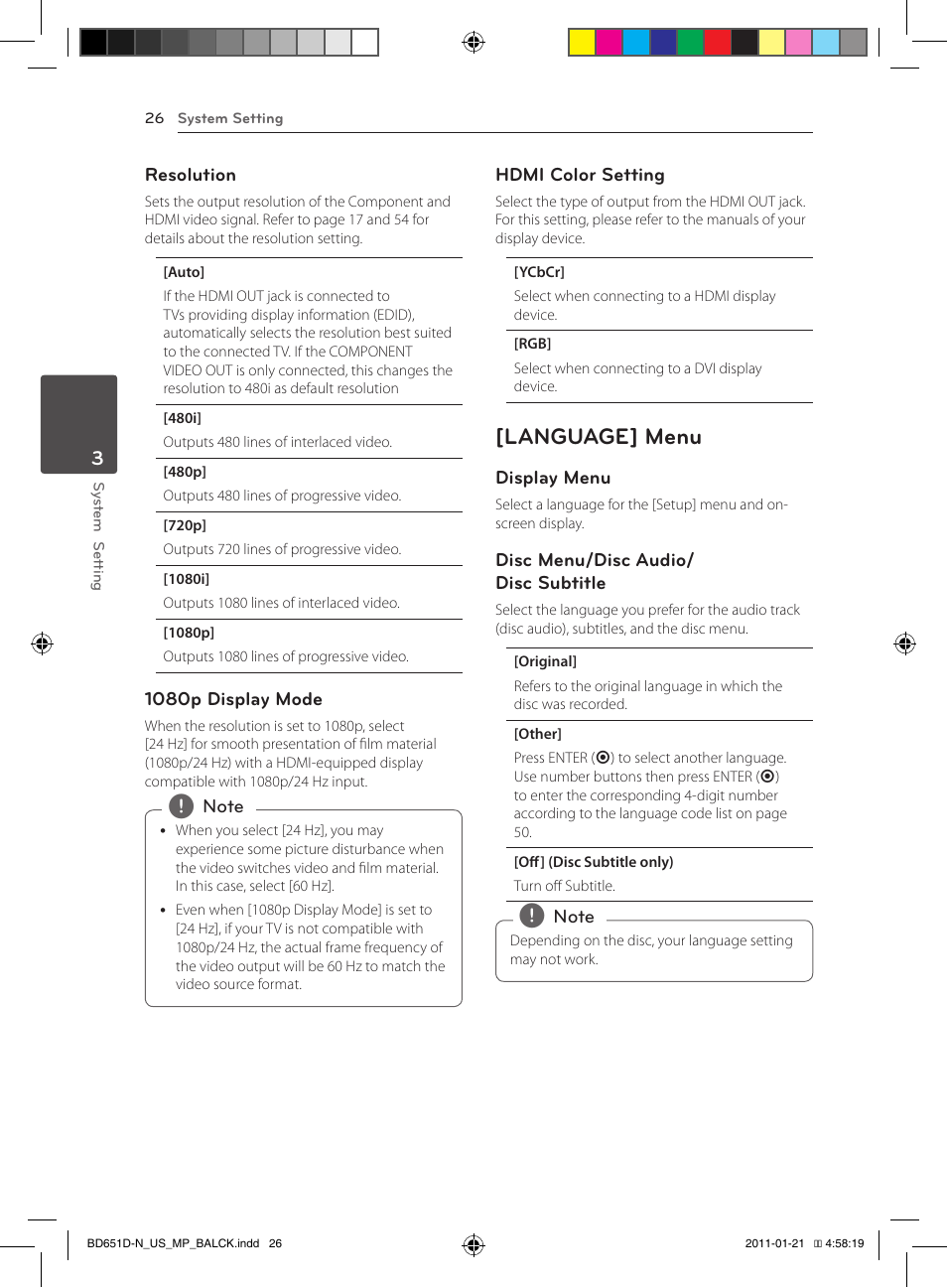 Language] menu | LG NETWORK BLU-RAY DISC BD640 User Manual | Page 26 / 60