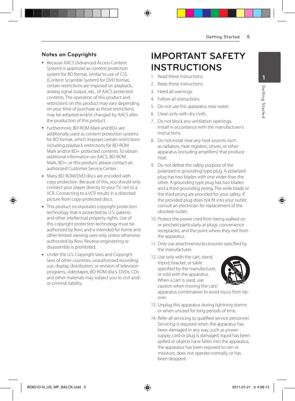 Important safety instructions | LG NETWORK BLU-RAY DISC BD640 User Manual | Page 5 / 60