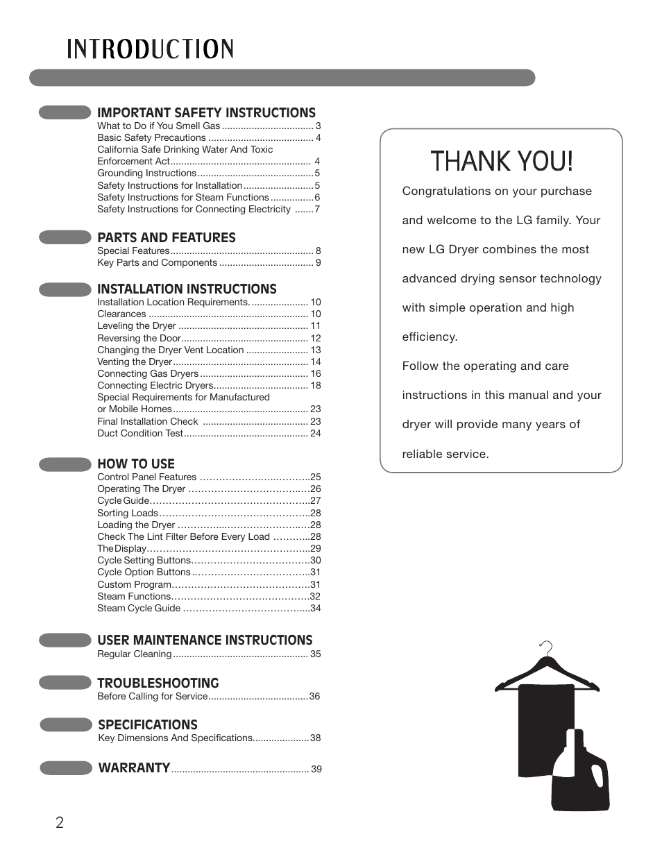 LG Dryer MFL62512805 User Manual | Page 2 / 41