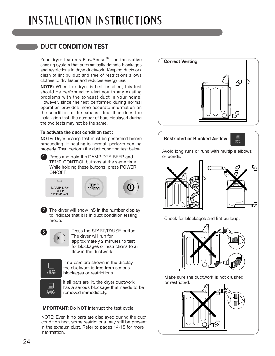 Duct condition test | LG Dryer MFL62512805 User Manual | Page 24 / 41