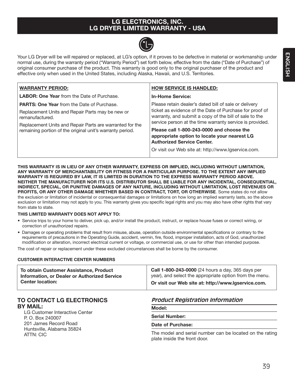 LG Dryer MFL62512805 User Manual | Page 39 / 41