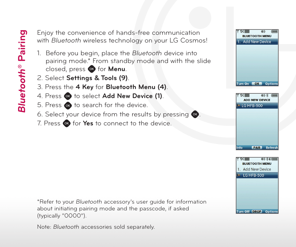 Blu et oo th ® p ai ri ng | LG Cosmos User Manual | Page 7 / 8