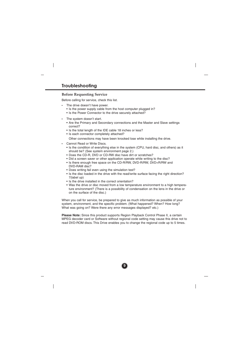 Troubleshooting | LG GSA-4120B User Manual | Page 12 / 14