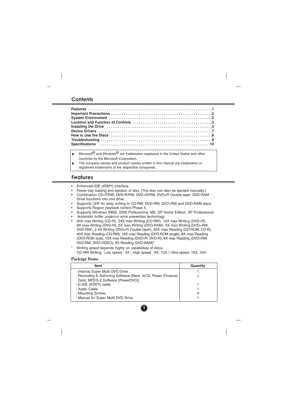 Contents features | LG GSA-4120B User Manual | Page 4 / 14