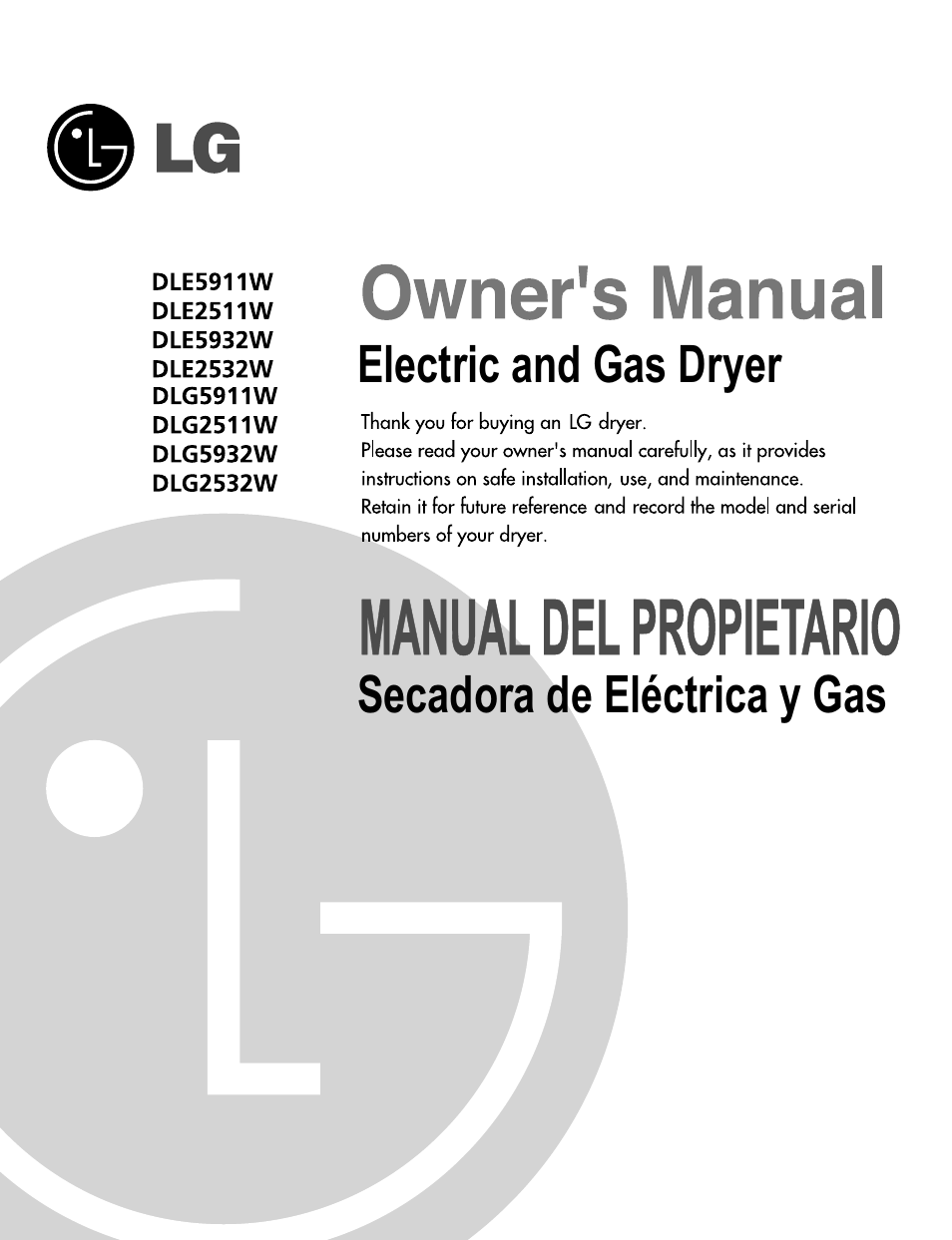 LG DLE5911W User Manual | 32 pages