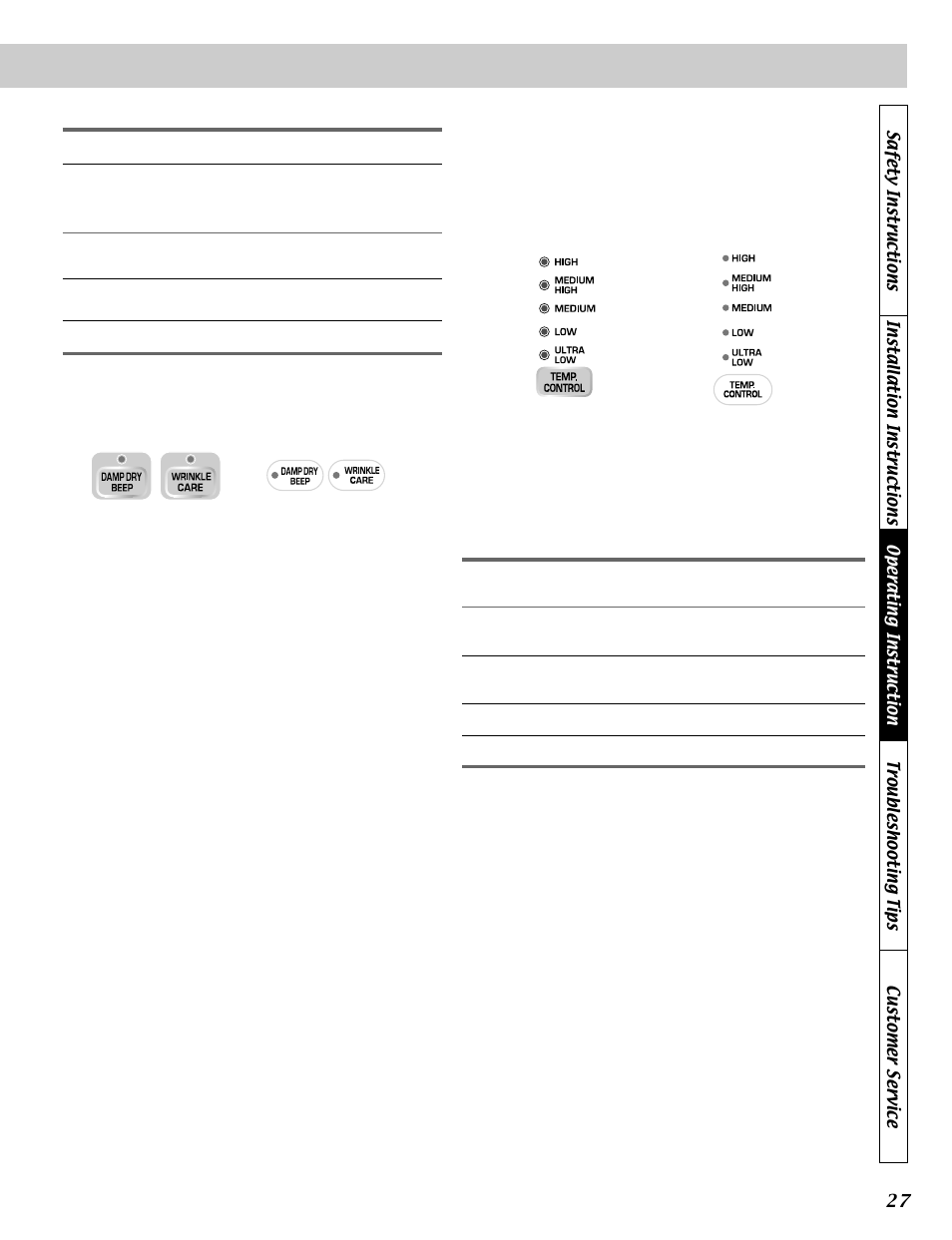 Modifiers, Options | LG DLE5911W User Manual | Page 27 / 32