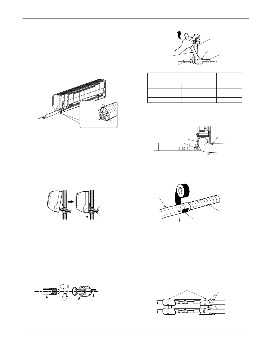 Insert the connecting cable into the indoor unit, Tape the drain hose and the connecting cable, Indoor unit installation | Installation | LG LS090CP(AS-C0914DH0) User Manual | Page 23 / 80