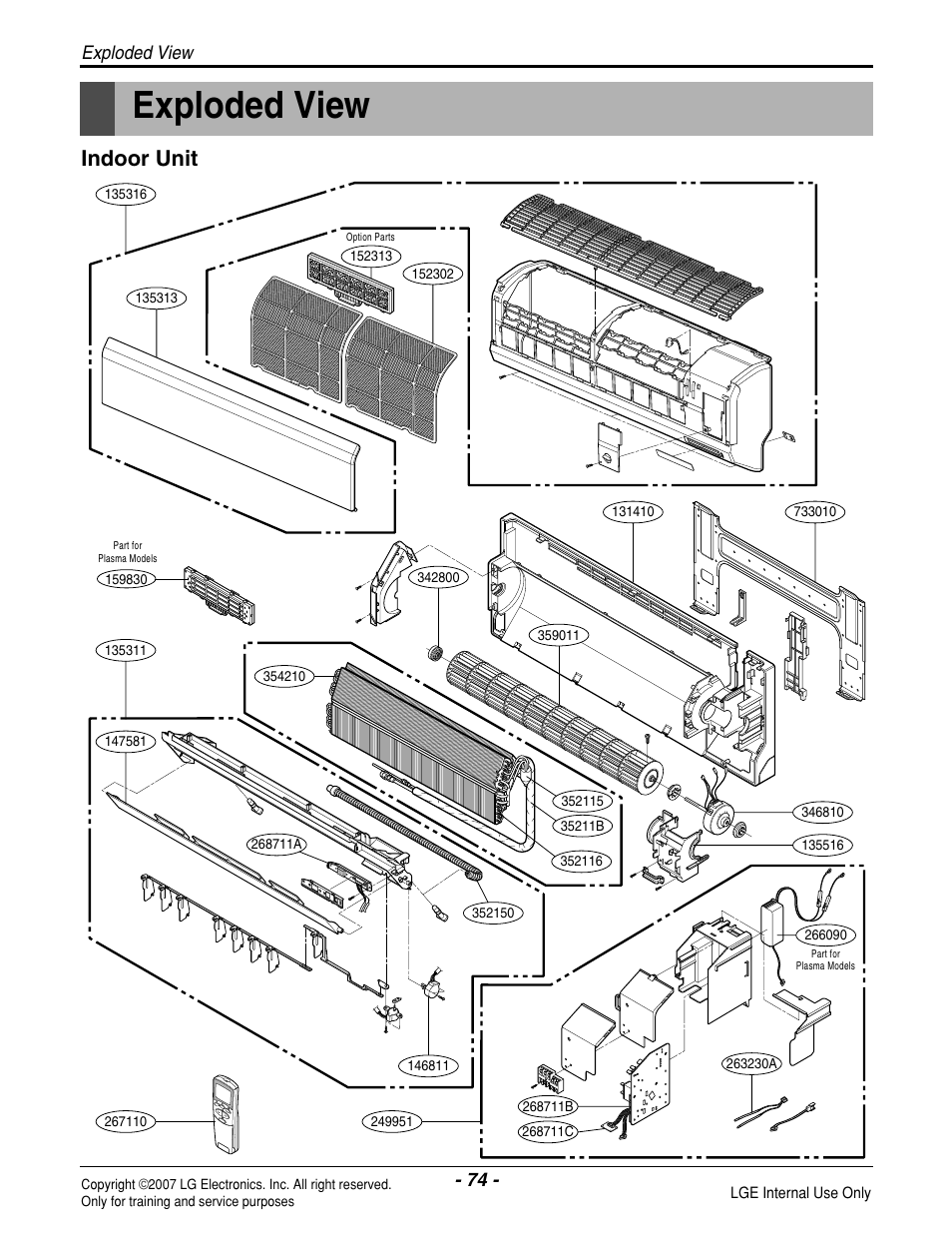 Exploded view, Indoor unit | LG LS090CP(AS-C0914DH0) User Manual | Page 74 / 80