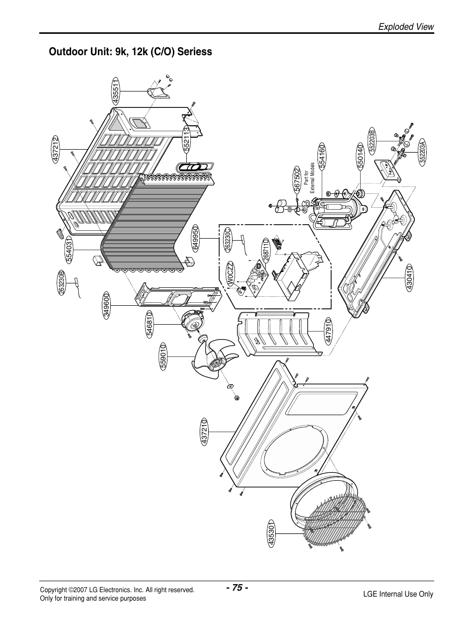 Outdoor unit: 9k, 12k (c/o) seriess, Exploded view | LG LS090CP(AS-C0914DH0) User Manual | Page 75 / 80