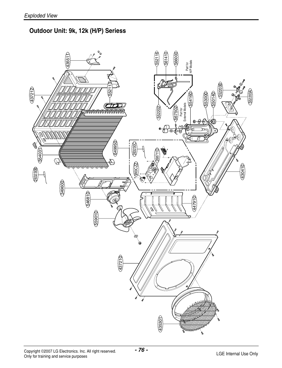 Outdoor unit: 9k, 12k (h/p) seriess, Exploded view - 76 | LG LS090CP(AS-C0914DH0) User Manual | Page 76 / 80