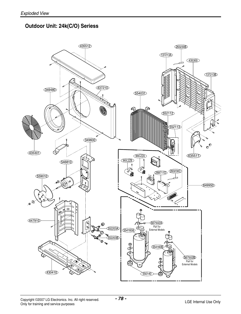 Outdoor unit: 24k(c/o) seriess, Exploded view | LG LS090CP(AS-C0914DH0) User Manual | Page 78 / 80