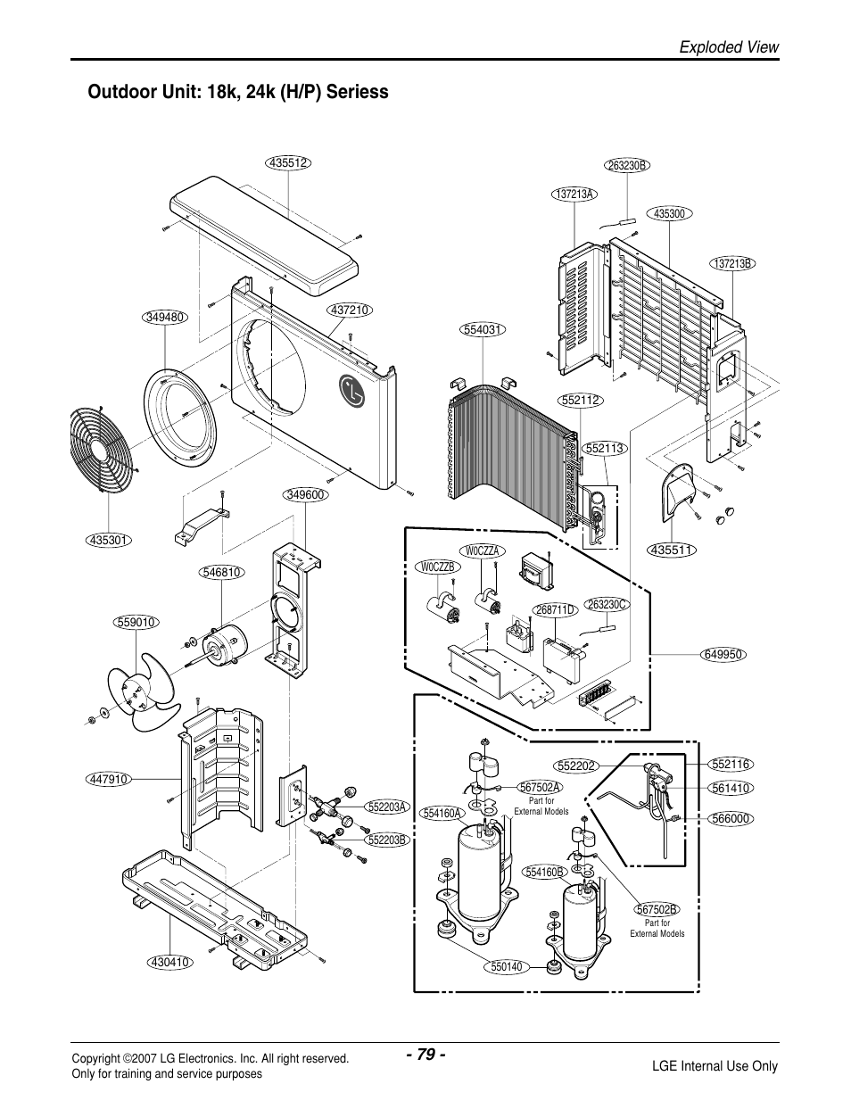 Outdoor unit: 18k, 24k (h/p) seriess, Exploded view | LG LS090CP(AS-C0914DH0) User Manual | Page 79 / 80