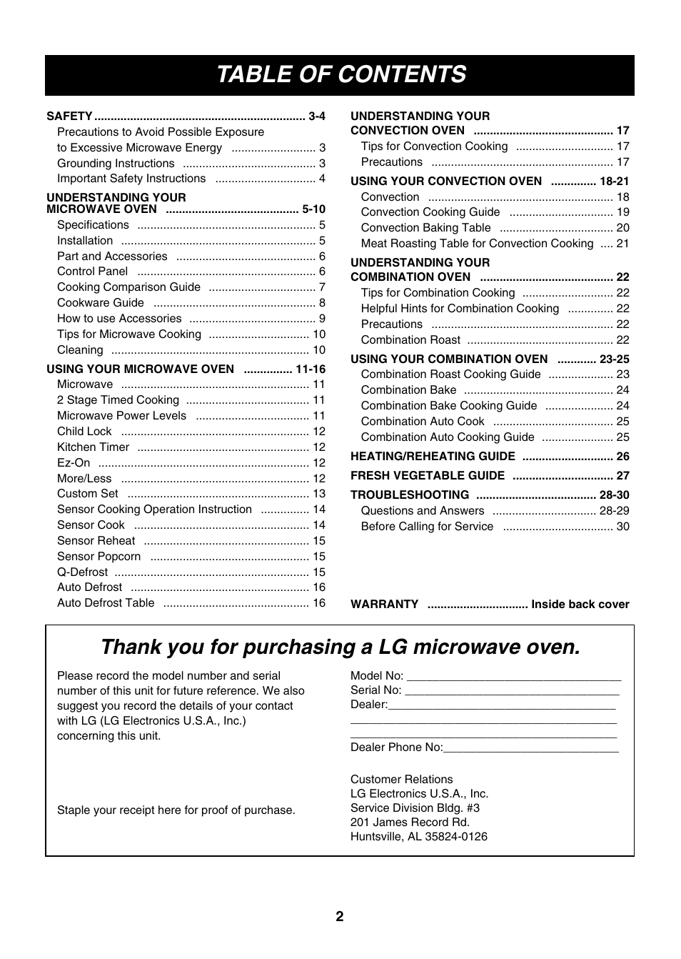 LG LMH1017CVST User Manual | Page 2 / 32