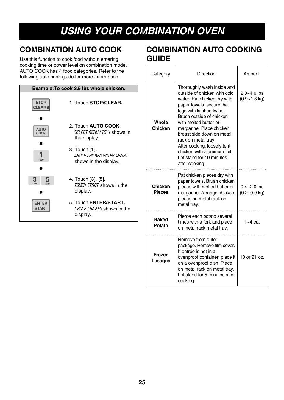 Using your combination oven | LG LMH1017CVST User Manual | Page 25 / 32