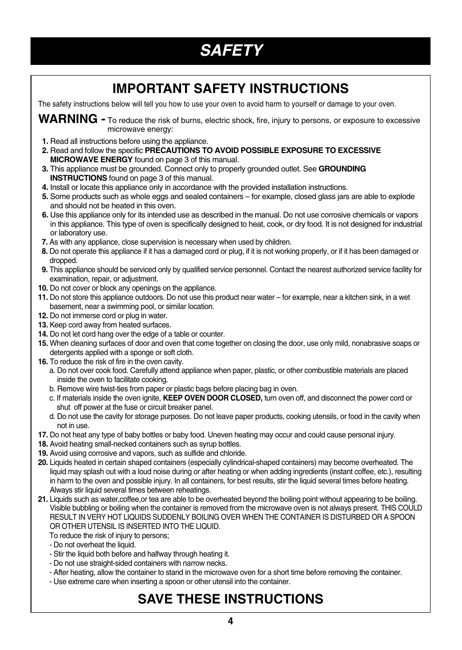 Safety, Warning | LG LMH1017CVST User Manual | Page 4 / 32