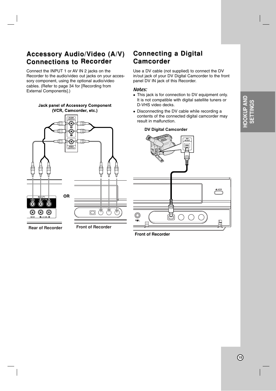 Accessory, Connecting a digital, Connecting a digital camcorder camcorder | LG RC700N User Manual | Page 15 / 55