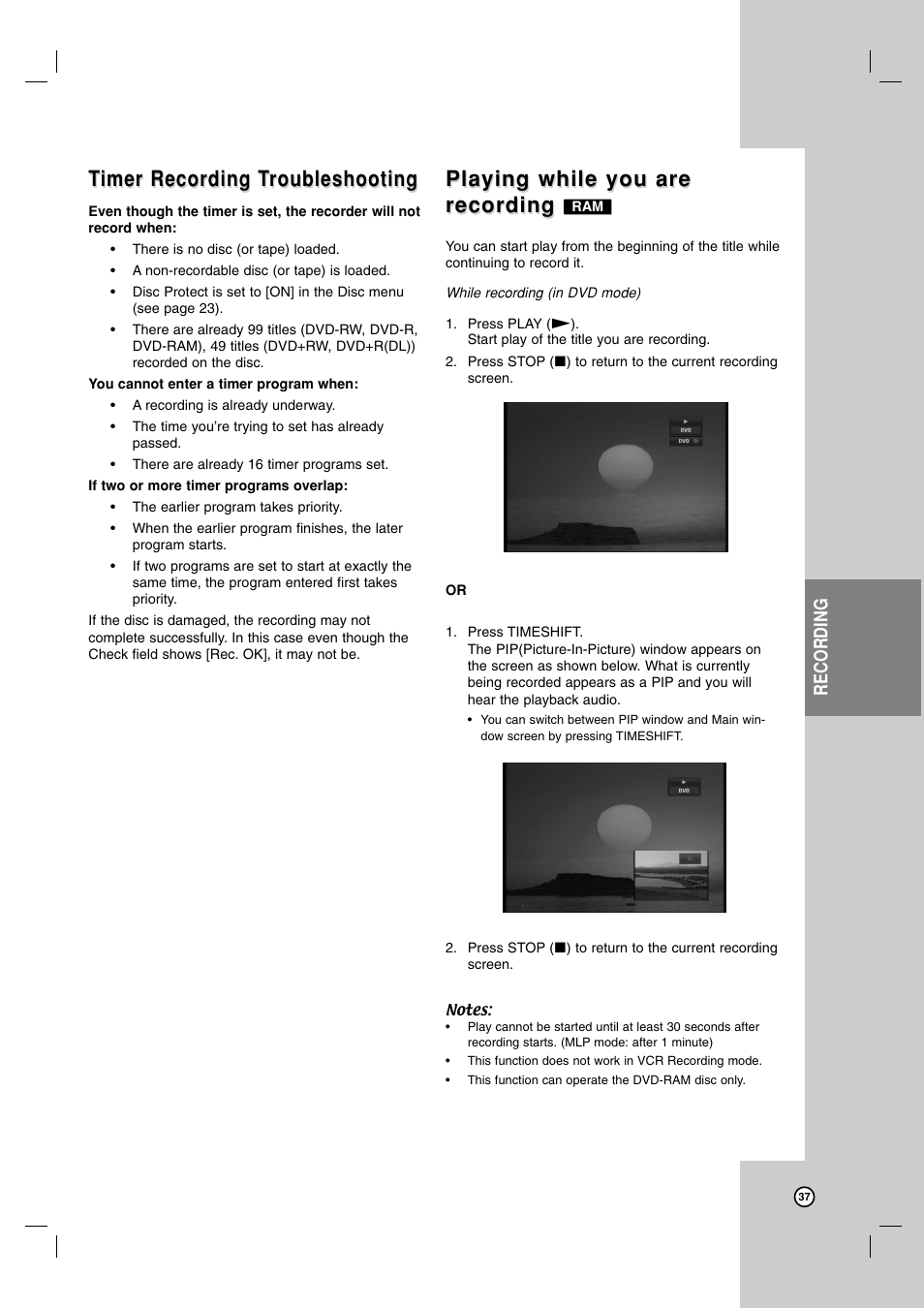 Playing while you are, Playing while you are recording recording, Recording | LG RC700N User Manual | Page 37 / 55