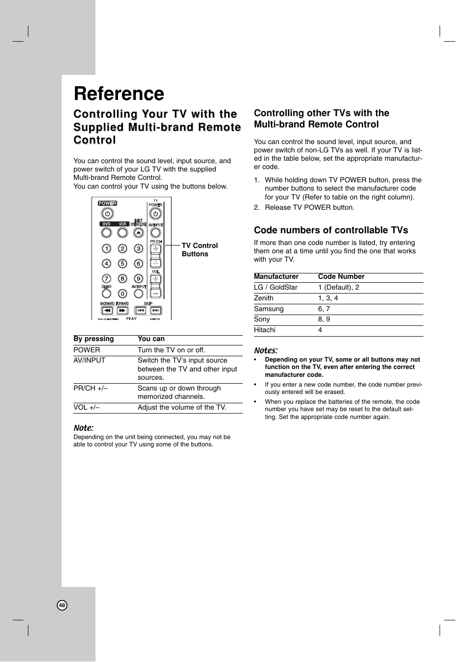 Reference, Controlling | LG RC700N User Manual | Page 48 / 55