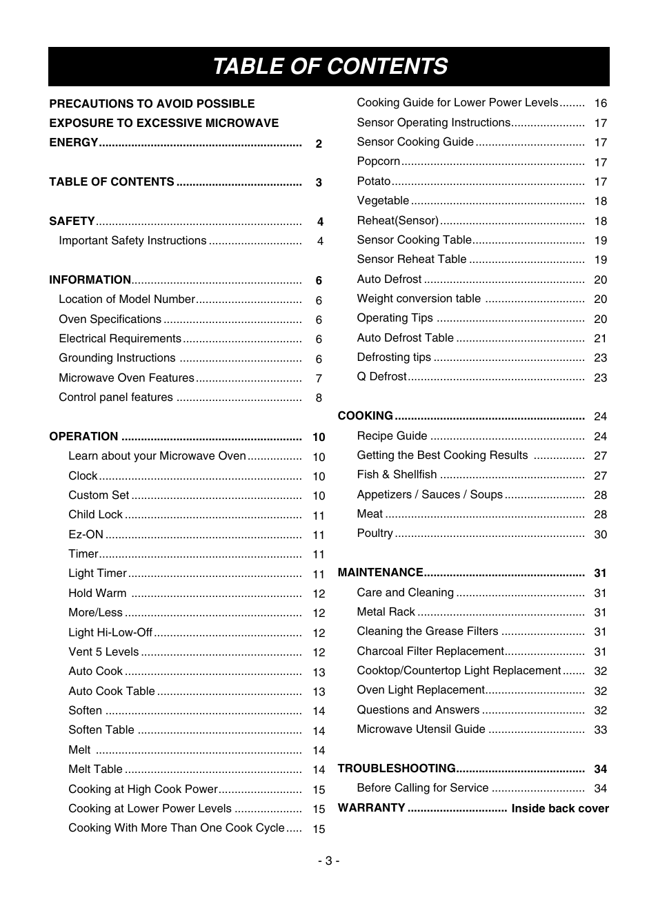 LG LMVM1945SW User Manual | Page 3 / 36