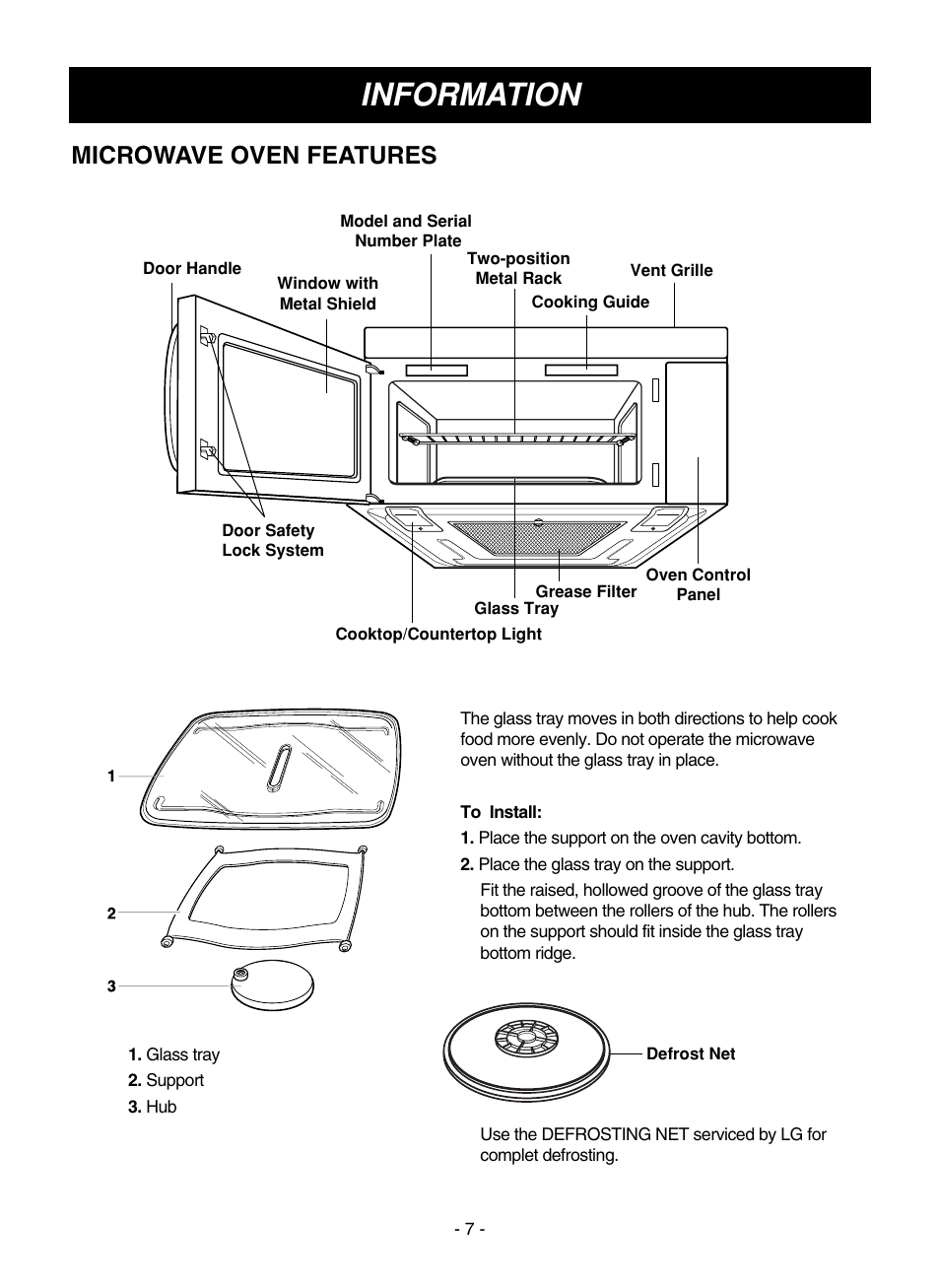 Information, Microwave oven features | LG LMVM1945SW User Manual | Page 7 / 36