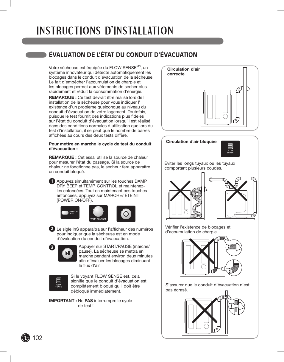 Évaluation de l’état du conduit d’évacuation | LG DLE2701V User Manual | Page 102 / 120